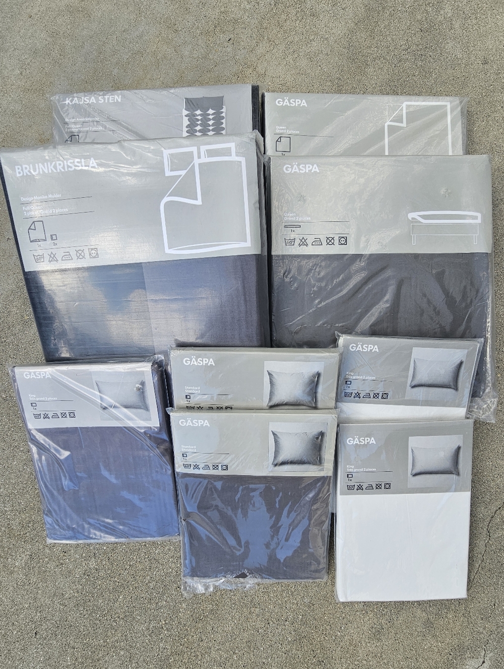IKEA BEDDING BUNDLE 2 DUVET COVERS, SHEETS, 5 PILLOW CASES BRAND NEW GREYS $185